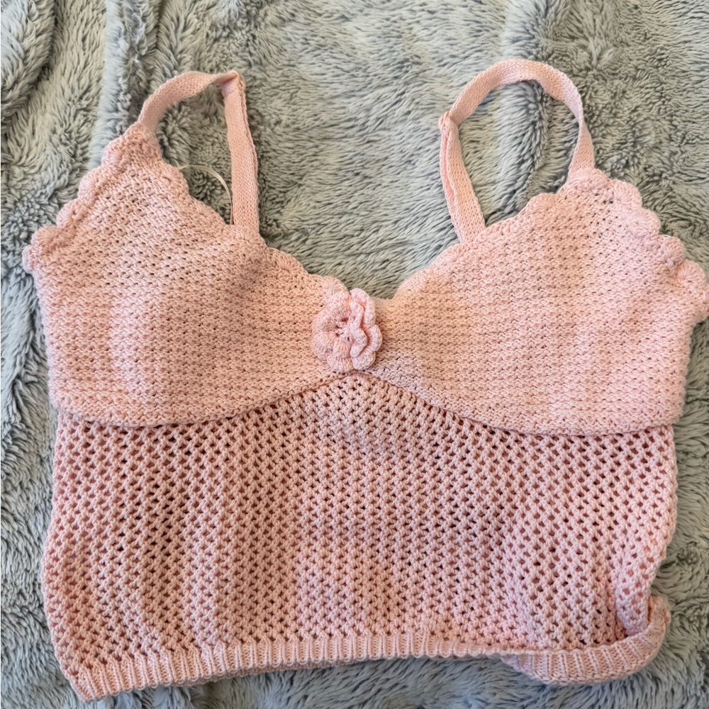 Pink Knit Cropped Tank Top